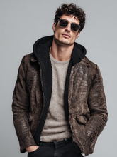 Men's leather-textured hooded plush jacket